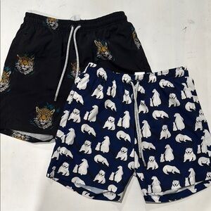 Men's Black and Blue Animal Print Shorts